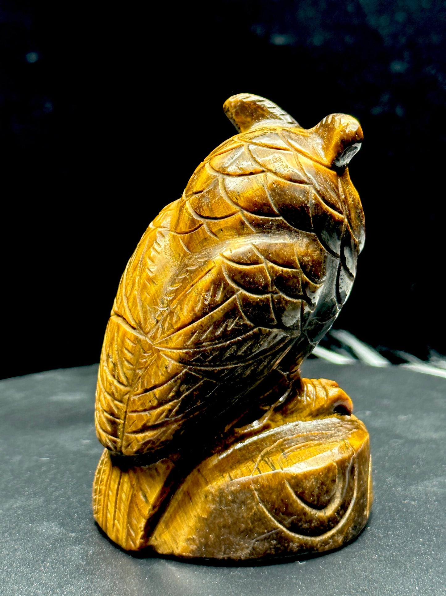 Crystal Owl Carving, Amazonite and Tigers eye owl carving