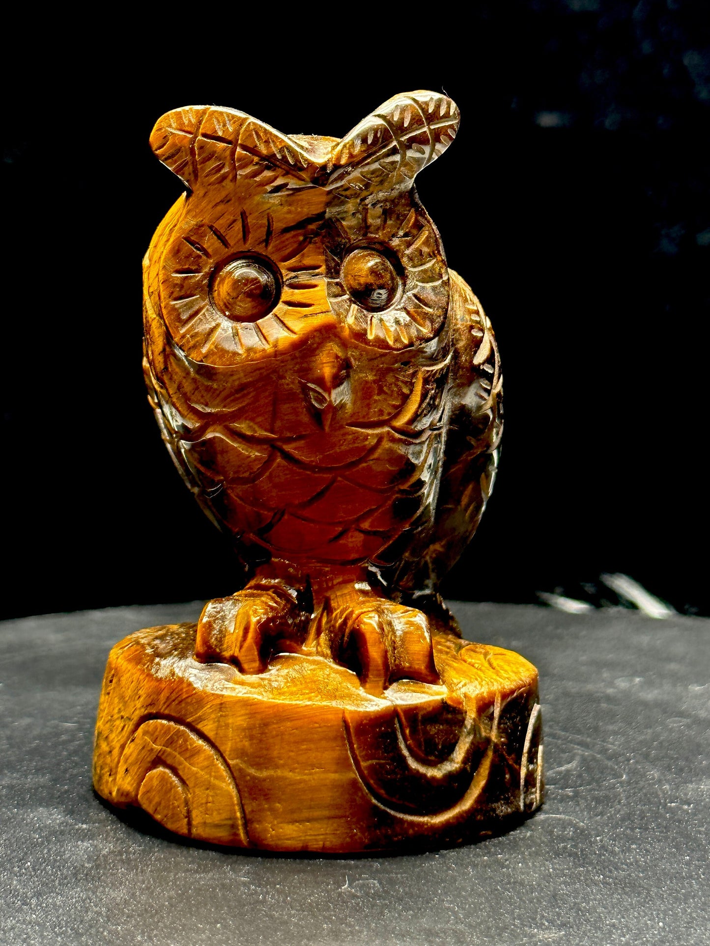 Crystal Owl Carving, Amazonite and Tigers eye owl carving