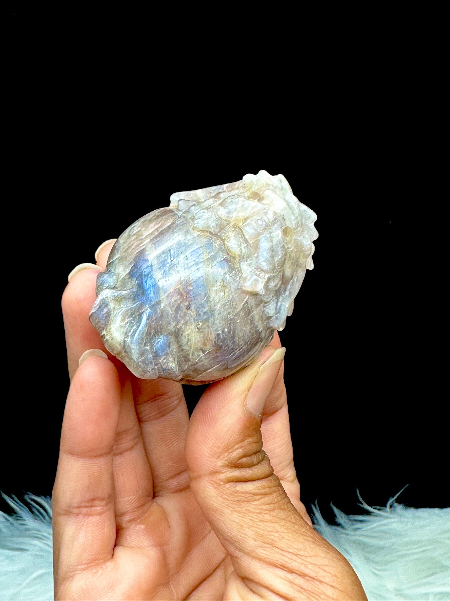 Natural Blue Flash Moonstone Crystal Pixiu Carving