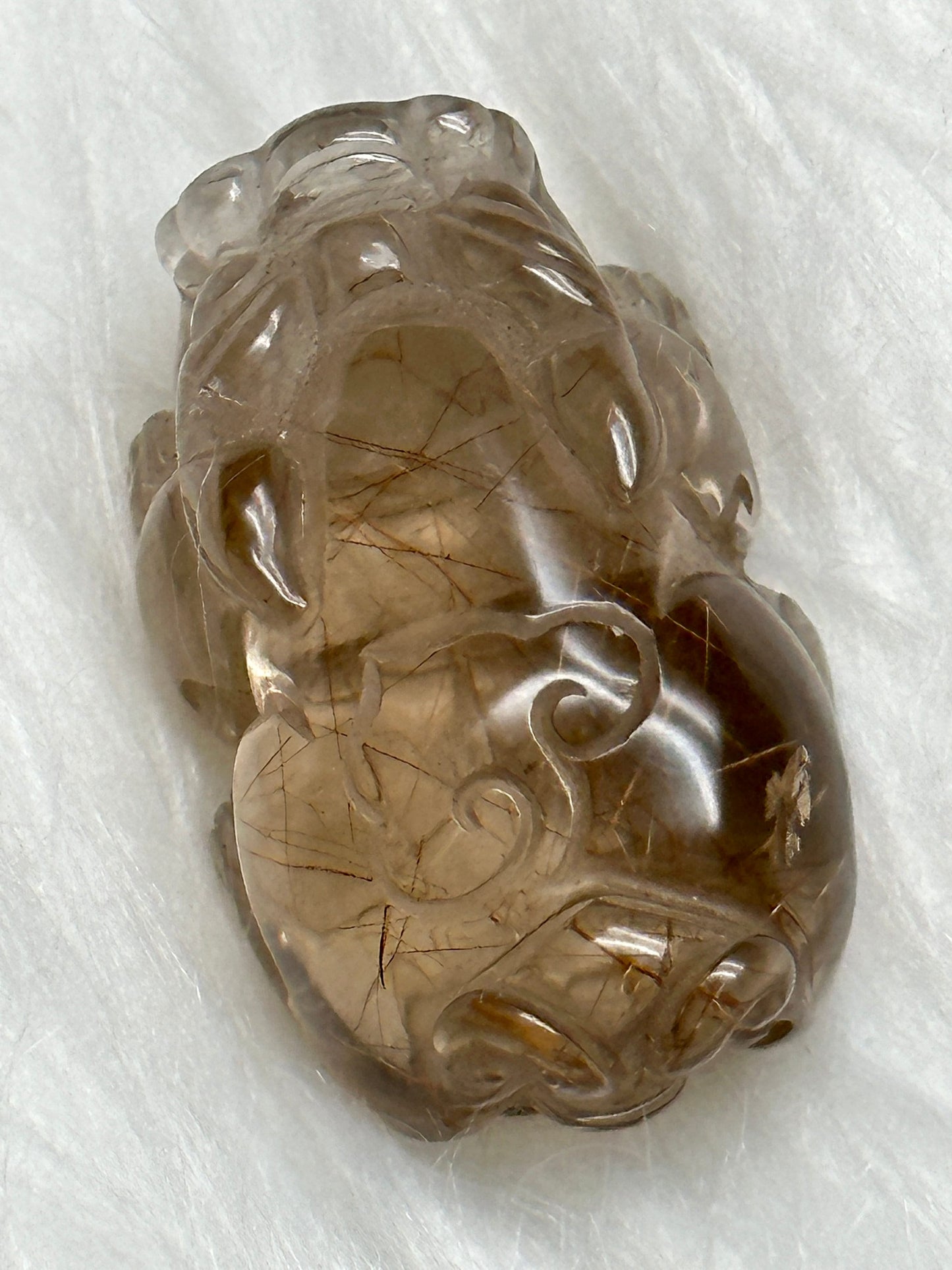 Copper Rutilated Quartz Crystal Pixiu Carving