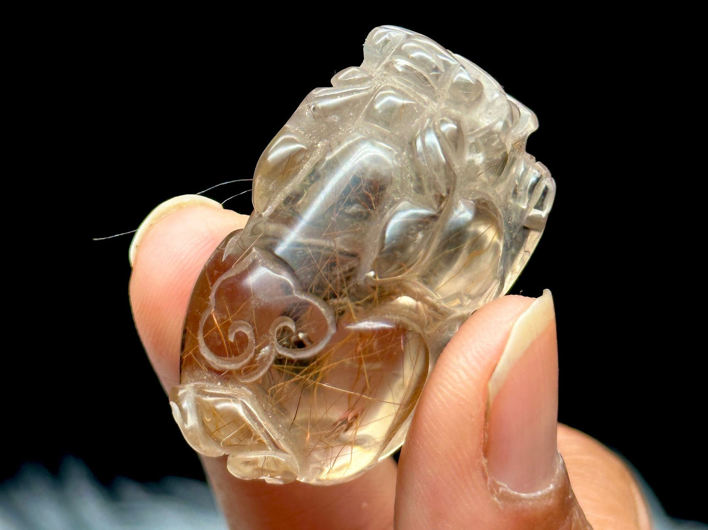 Copper Rutilated Quartz Crystal Pixiu Carving