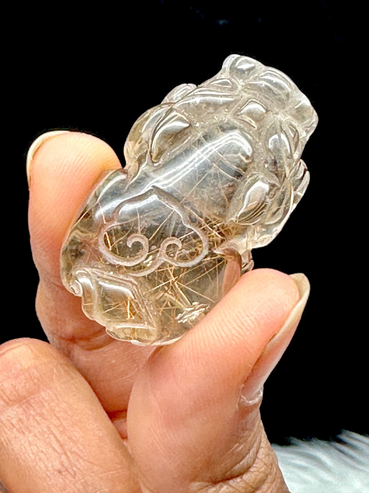 Copper Rutilated Quartz Crystal Pixiu Carving