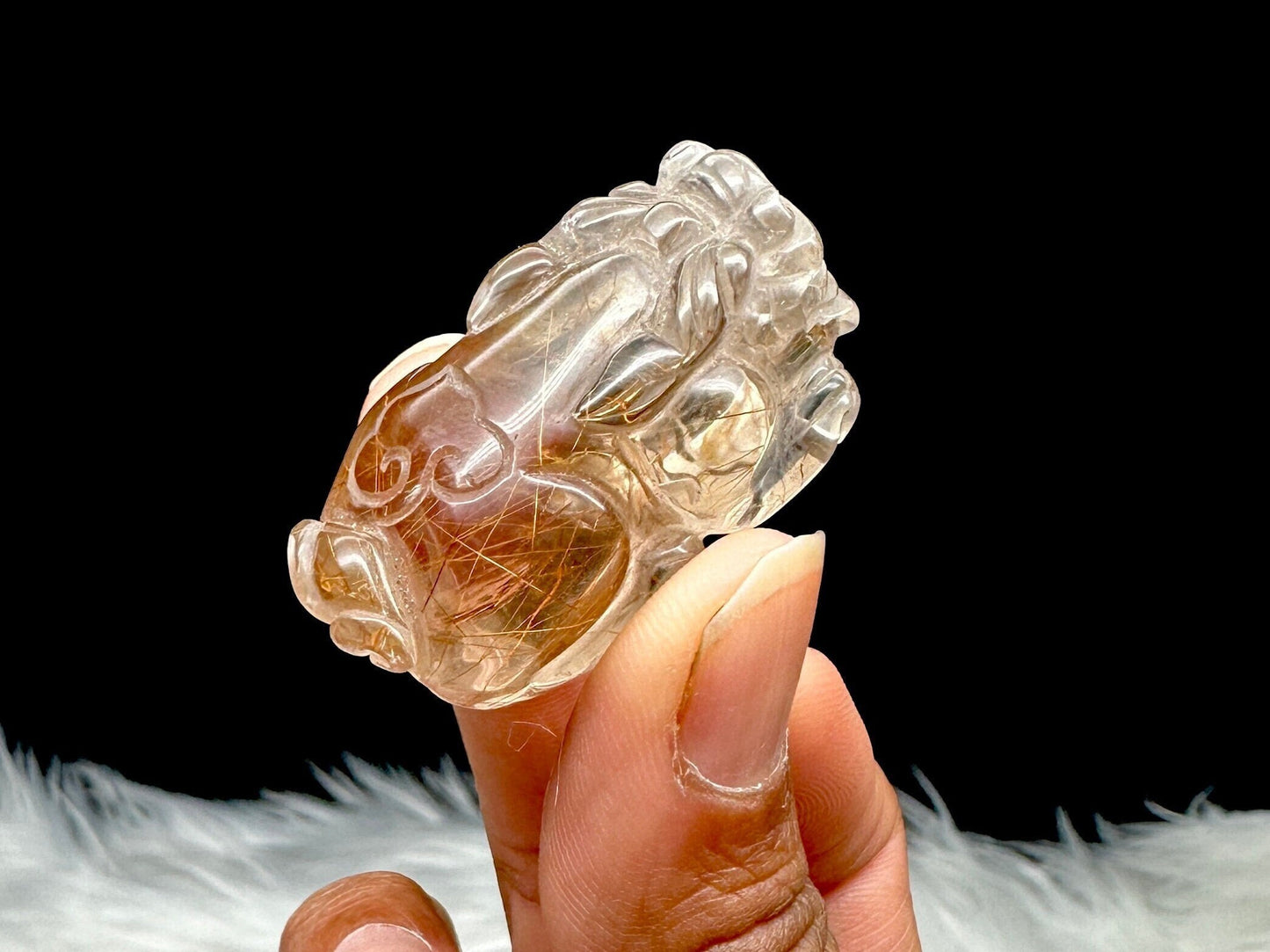 Copper Rutilated Quartz Crystal Pixiu Carving