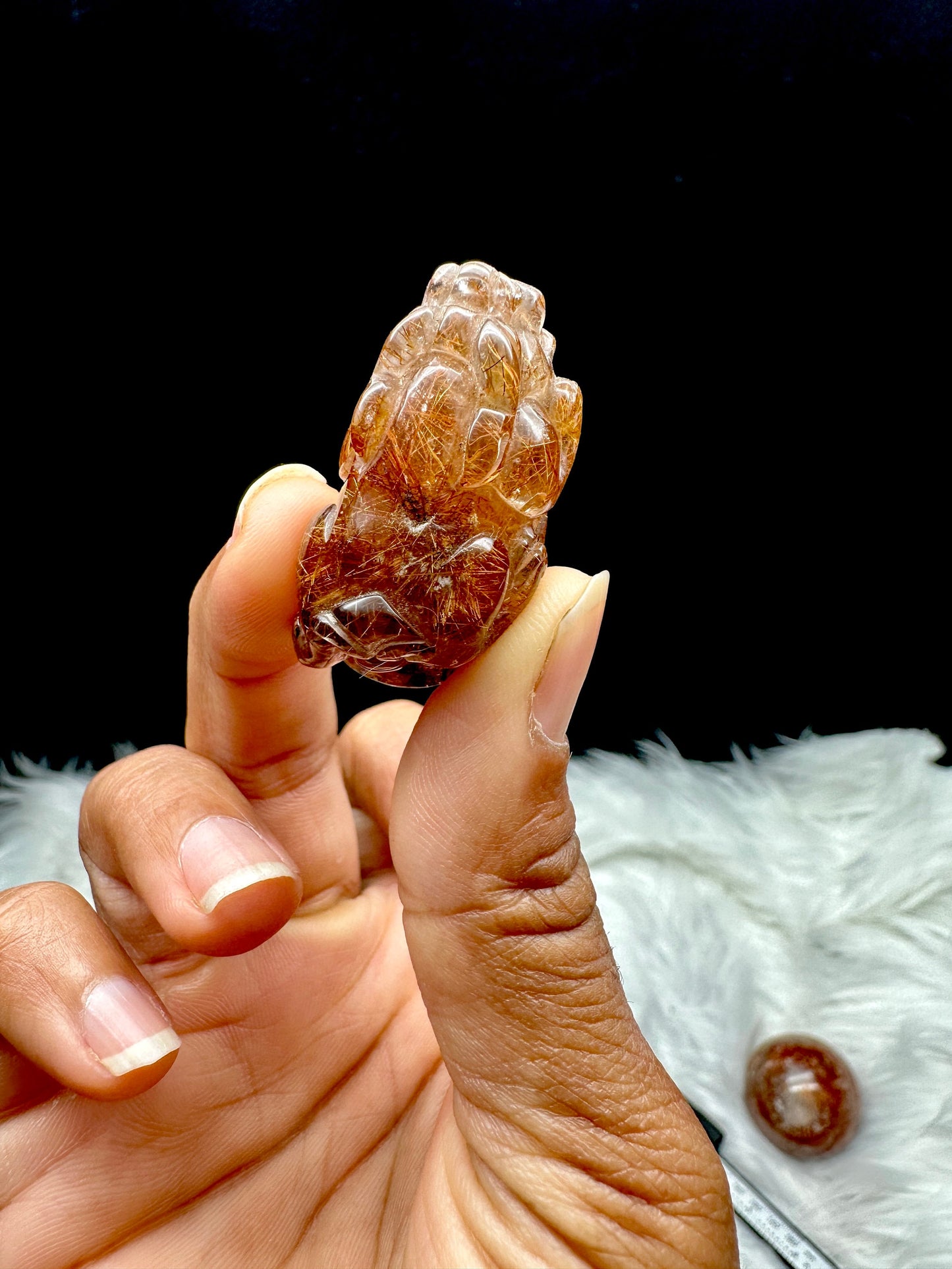 Copper Rutilated Quartz Crystal Pixiu Carving