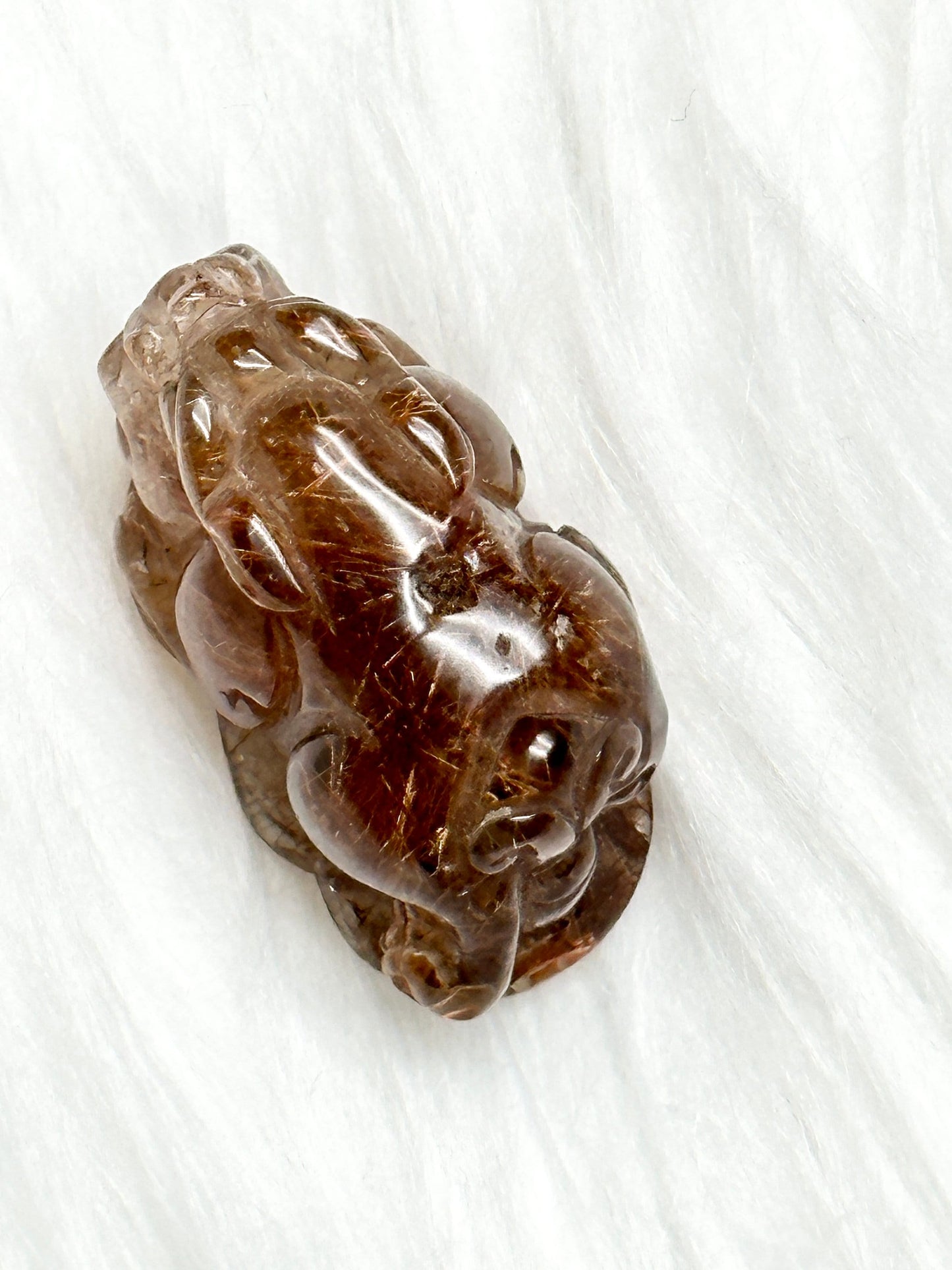 Copper Rutilated Quartz Crystal Pixiu Carving