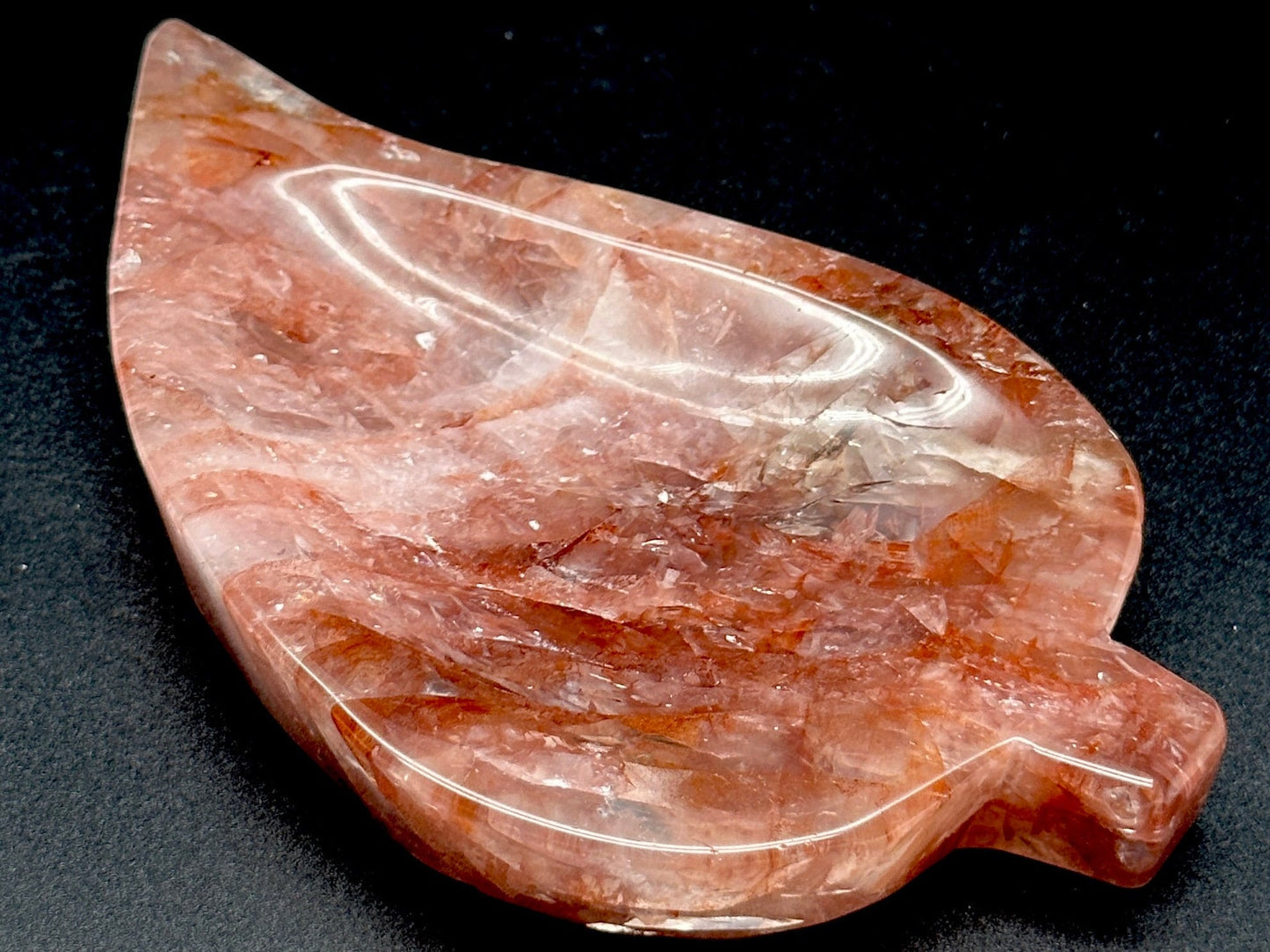 Fire Quartz Crystal Leaf Shaped Bowl