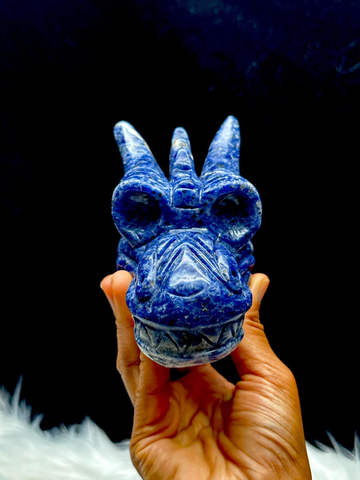 Large Beautiful Sodalite Crystal Dragon Head Carving