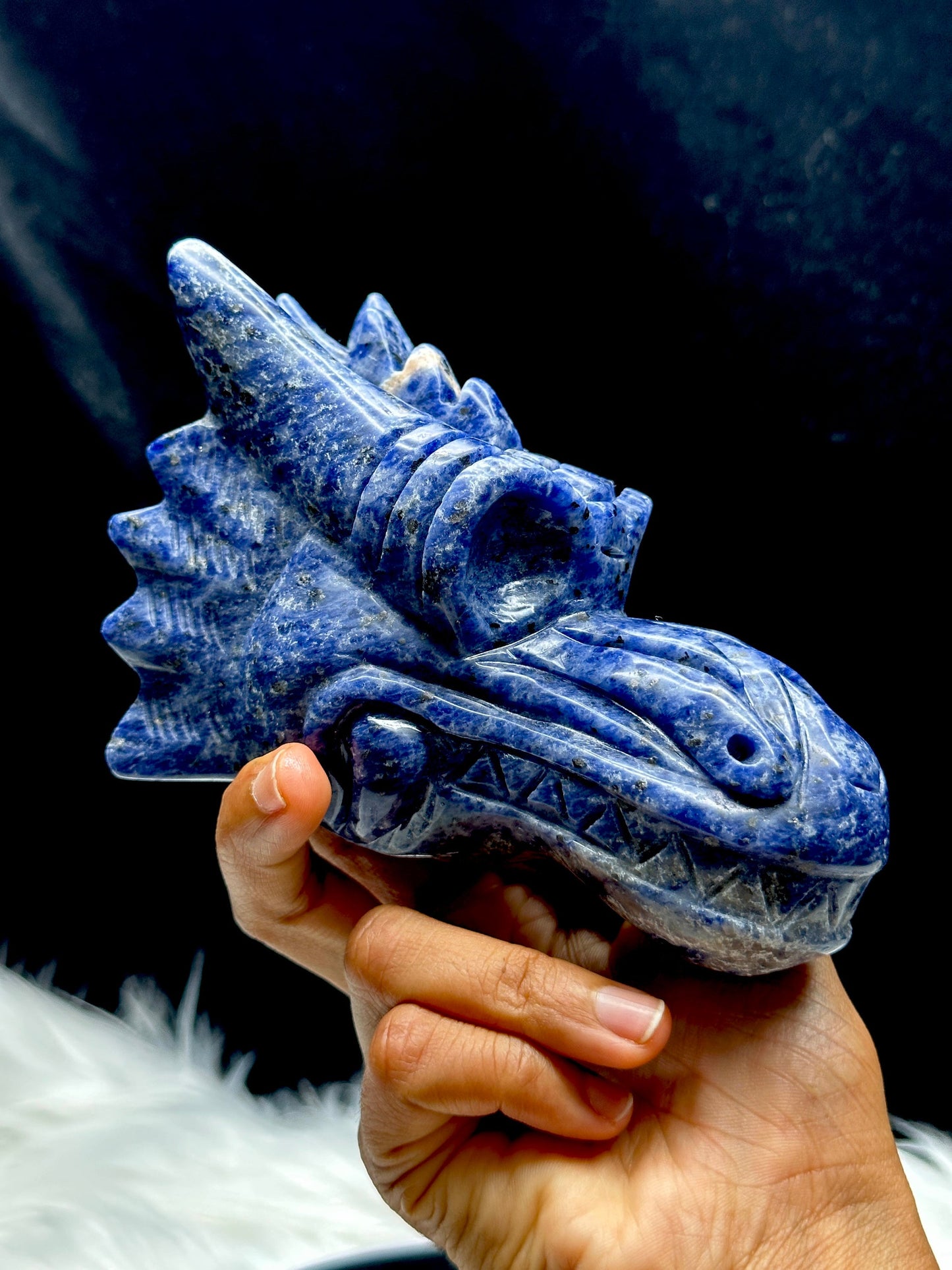 Large Beautiful Sodalite Crystal Dragon Head Carving