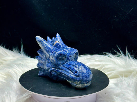 Large Beautiful Sodalite Crystal Dragon Head Carving