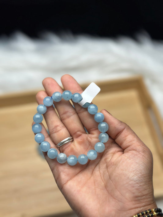 Aquamarine Crystal Bracelet - 10mm Bead Size - Natural Healing Gemstone Jewelry