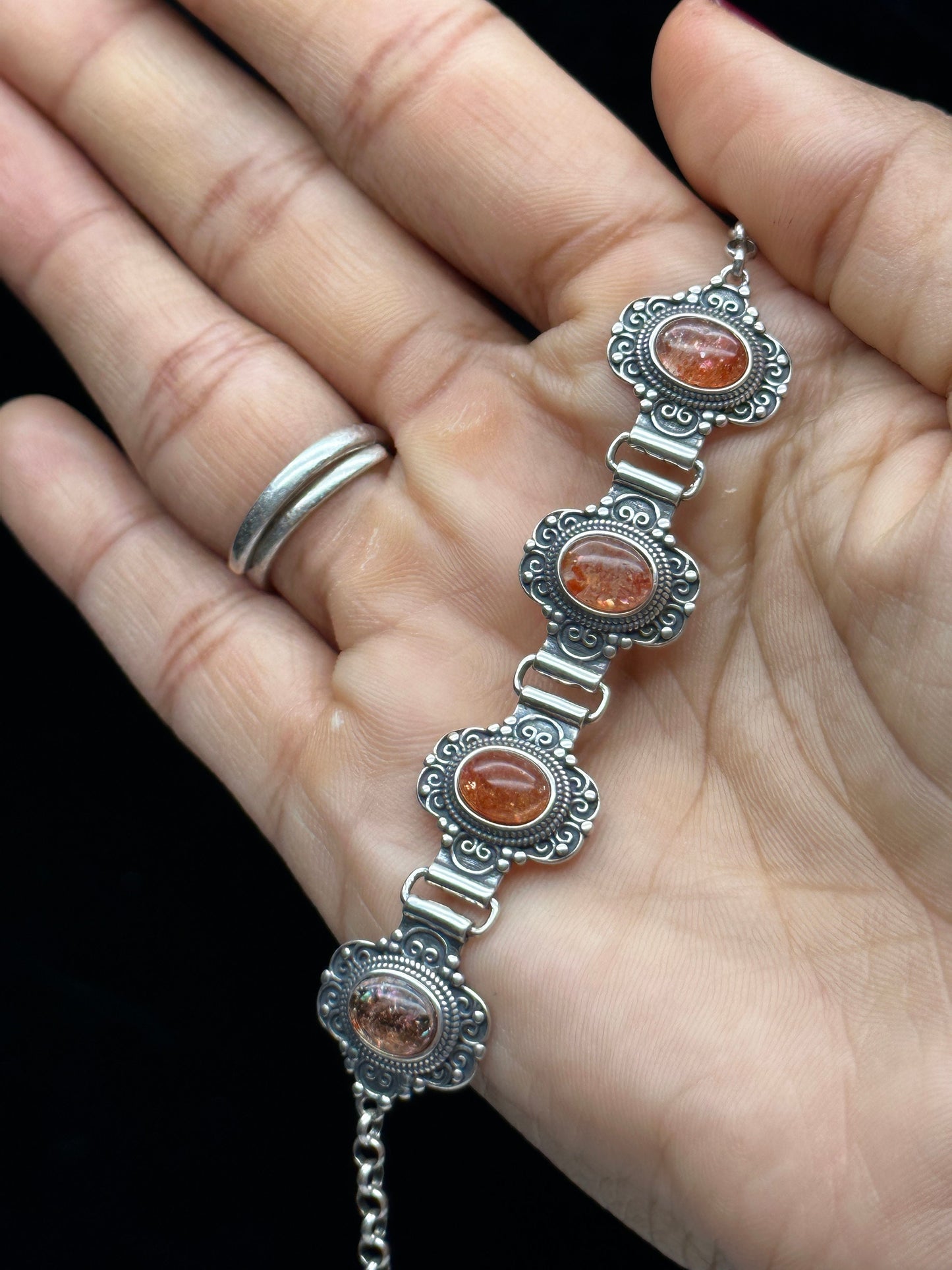 Sunstone Crystal Sterling Silver Bracelet - Radiance and Elegance - Handcrafted Gemstone Jewelry