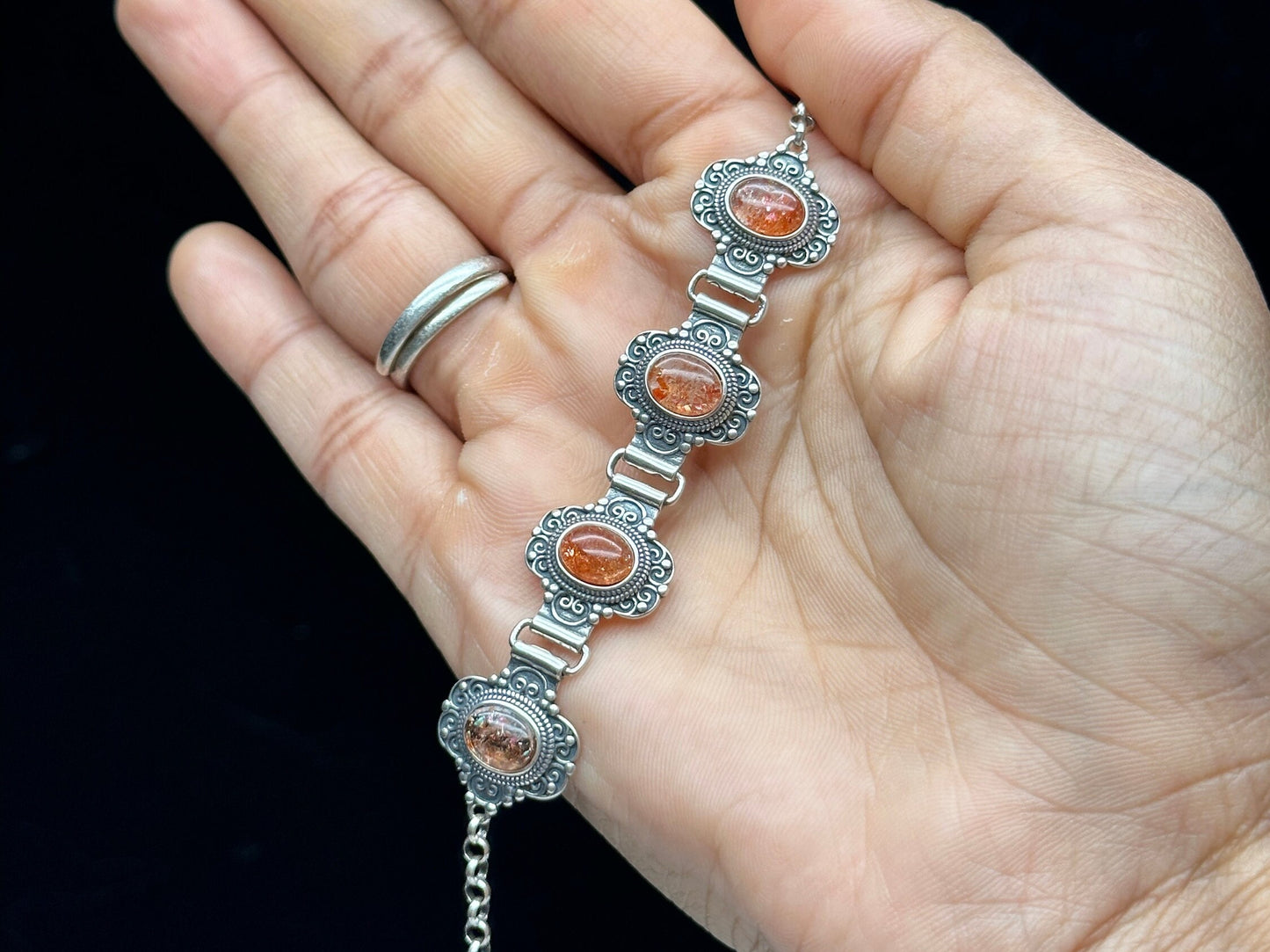 Sunstone Crystal Sterling Silver Bracelet - Radiance and Elegance - Handcrafted Gemstone Jewelry