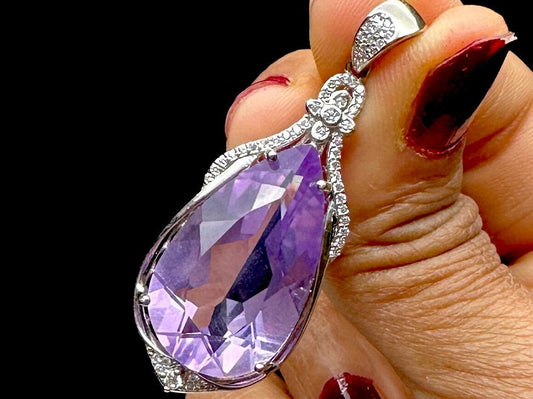 Gemstone Grade Lavender Amethyst Sterling Silver Pendant - Handcrafted Healing Crystal Jewelry