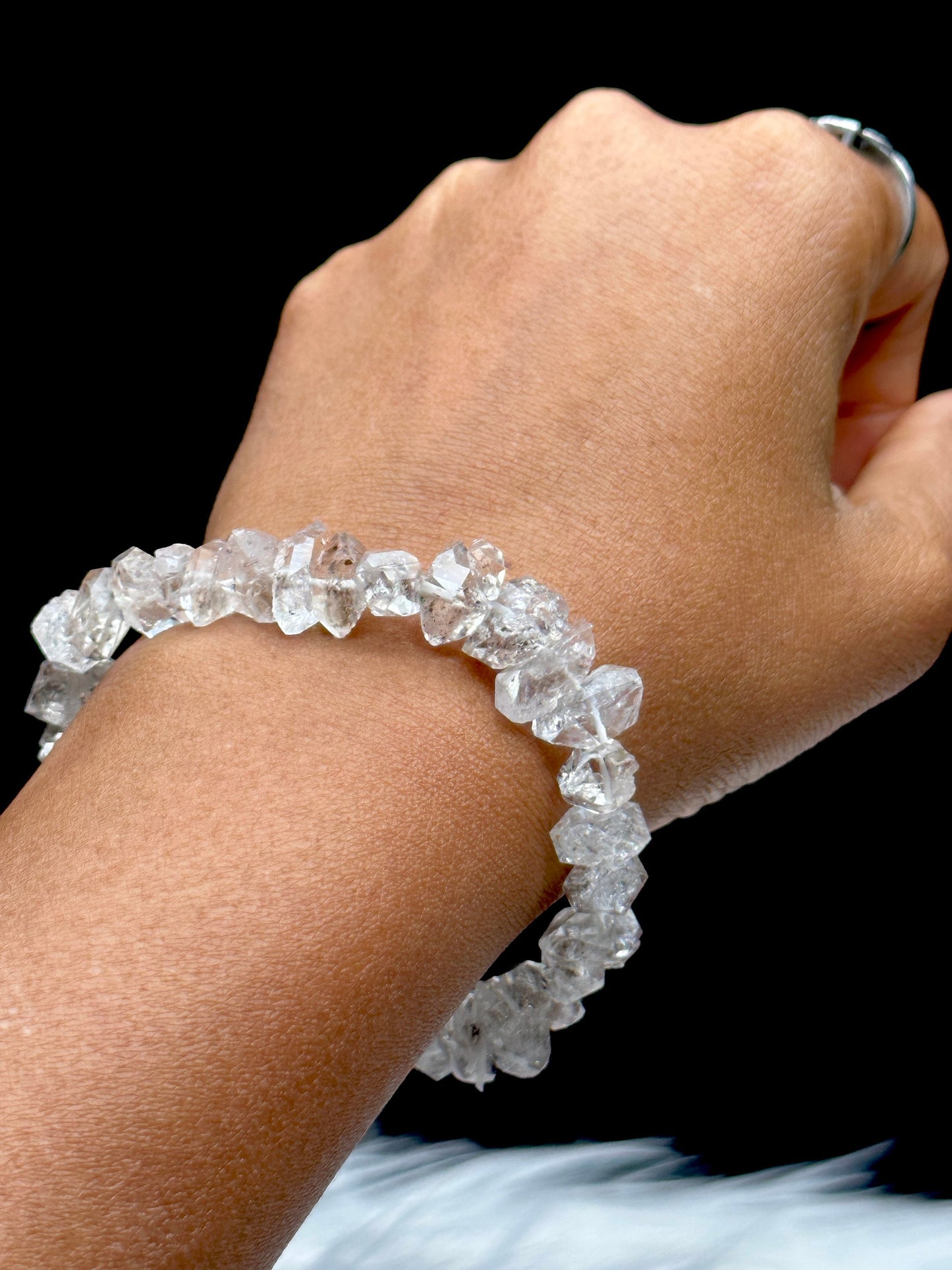 Raw Herkimer Diamond Crystal Bracelet - Genuine Gemstone Jewelry - High-Quality, One-of-a-Kind Piece