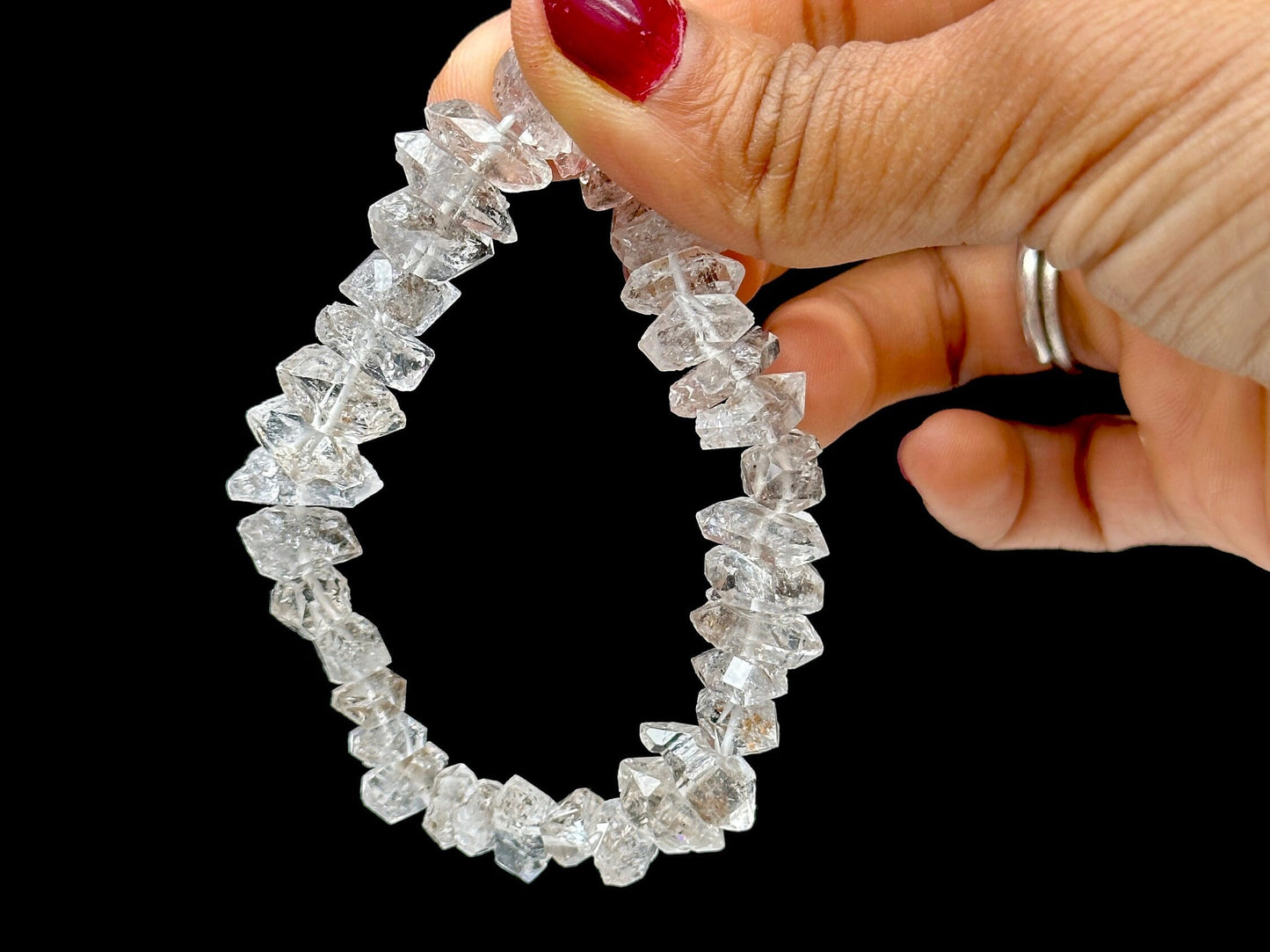 Raw Herkimer Diamond Crystal Bracelet - Genuine Gemstone Jewelry - High-Quality, One-of-a-Kind Piece