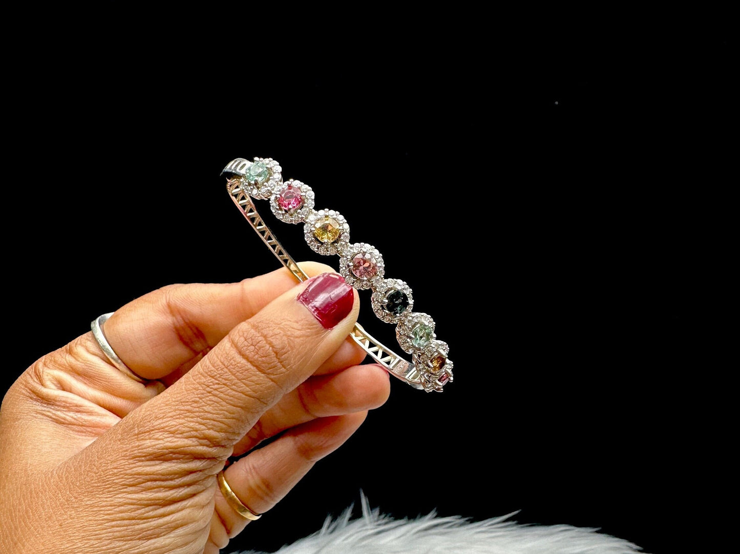 Rainbow Tourmaline Sterling Silver Bracelet with Moissanite Diamond Accents - High-Quality Gemstone Jewelry - One-of-a-Kind Piece