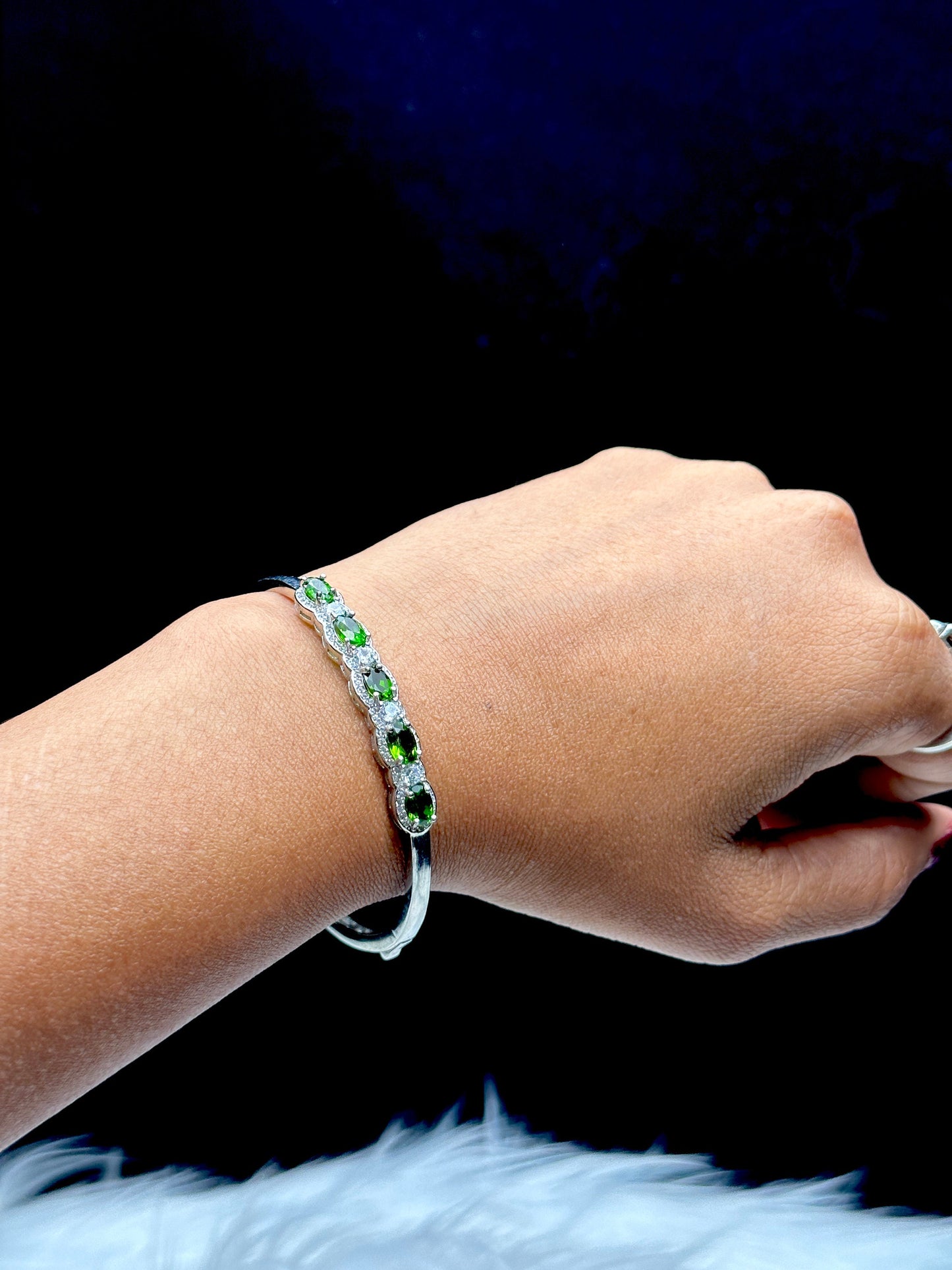 Premium Diopside Crystal in S925 Sterling Silver Bracelet - Genuine Gemstone Jewelry