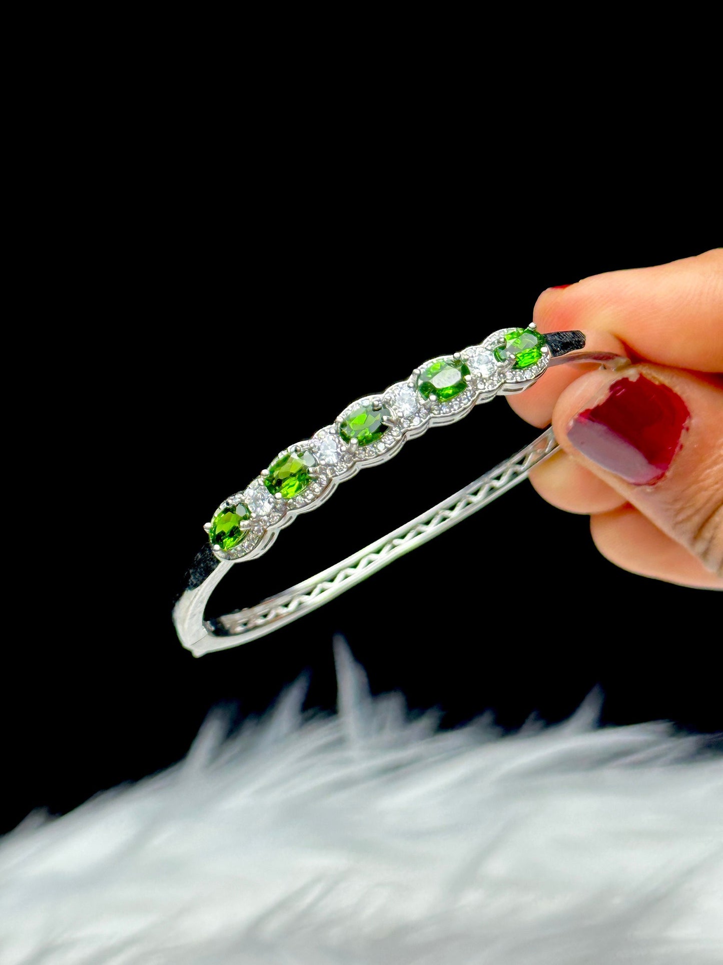 Premium Diopside Crystal in S925 Sterling Silver Bracelet - Genuine Gemstone Jewelry