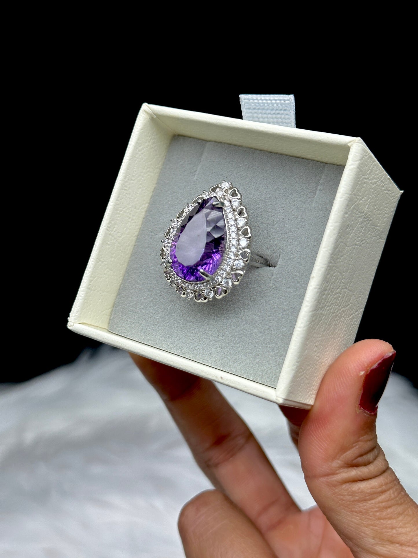 Grade AAA Beautiful Amethyst Gemstone Solitaire Ring - Sterling Silver Adjustable Size - Handpicked & One of a Kind