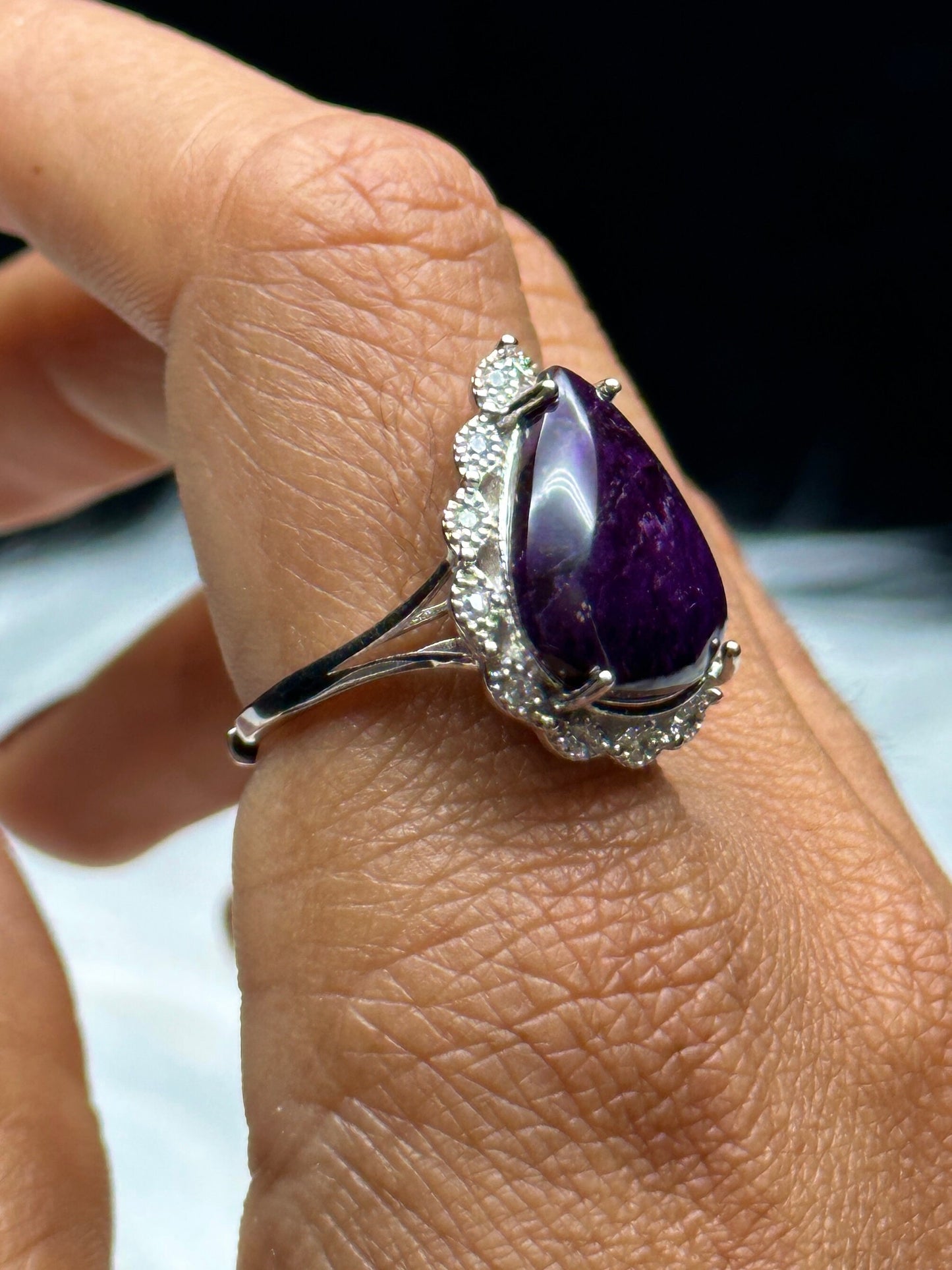 Grade AAA Sugilite Crystal Ring in Sterling Silver - Adjustable Size - Unique Gemstone Jewelry