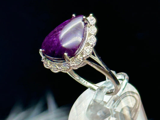 Grade AAA Sugilite Crystal Ring in Sterling Silver - Adjustable Size - Unique Gemstone Jewelry