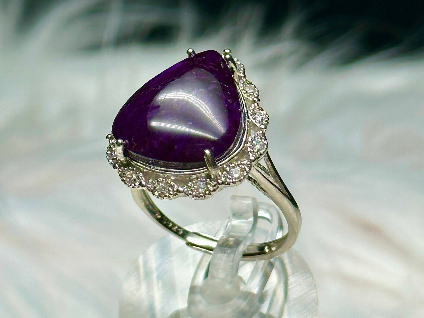 Grade AAA Sugilite Crystal Ring in Sterling Silver - Adjustable Size - Unique Gemstone Jewelry