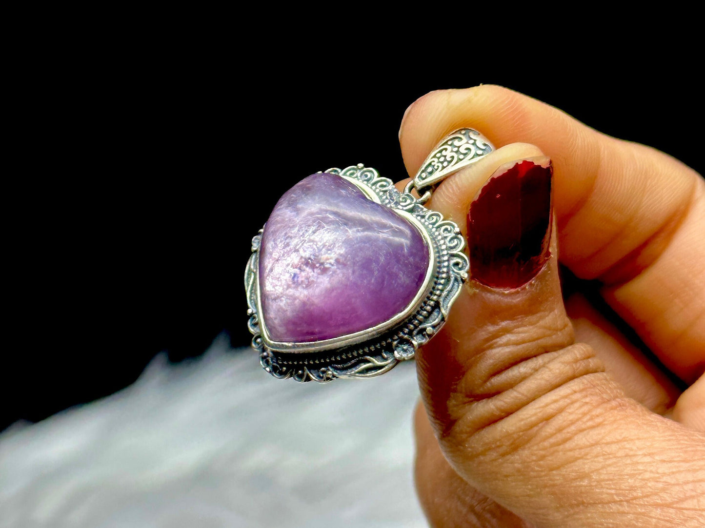 Super High-Quality Gem Lepidolite Pendant in Sterling Silver - Vintage Style, Unique Handcrafted Jewelry - Authentic Purple Mica Crystal