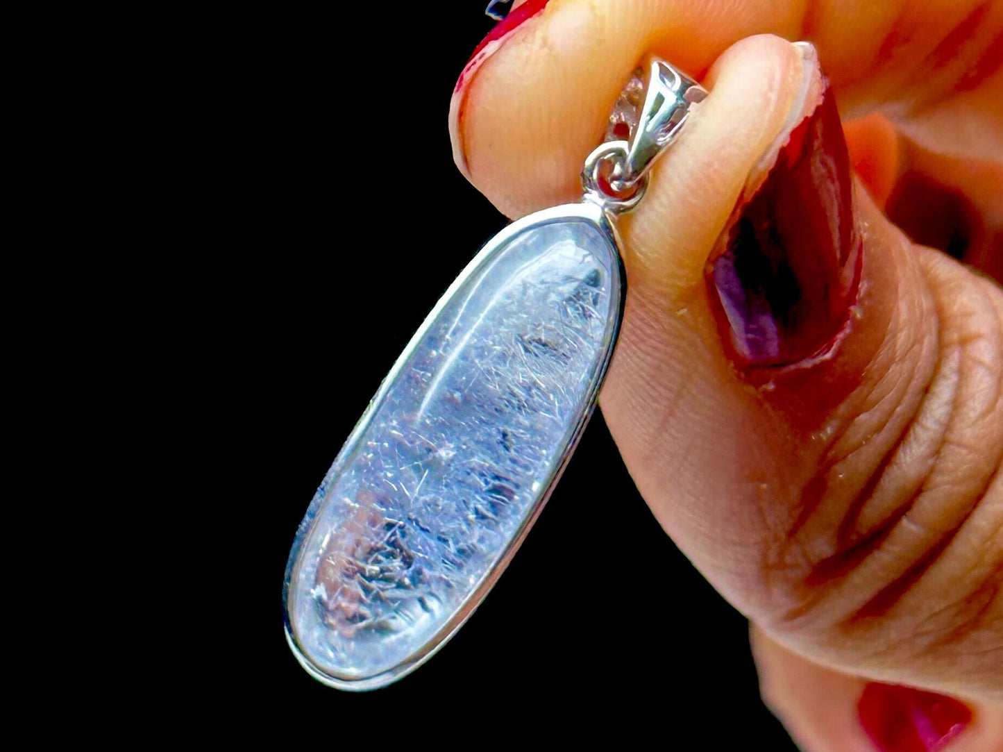 Rare High-Quality Dumortierite Quartz Pendant in Sterling Silver - Chakra Healing, Intuition, and Clarity - One-of-a-Kind Crystal Jewelry