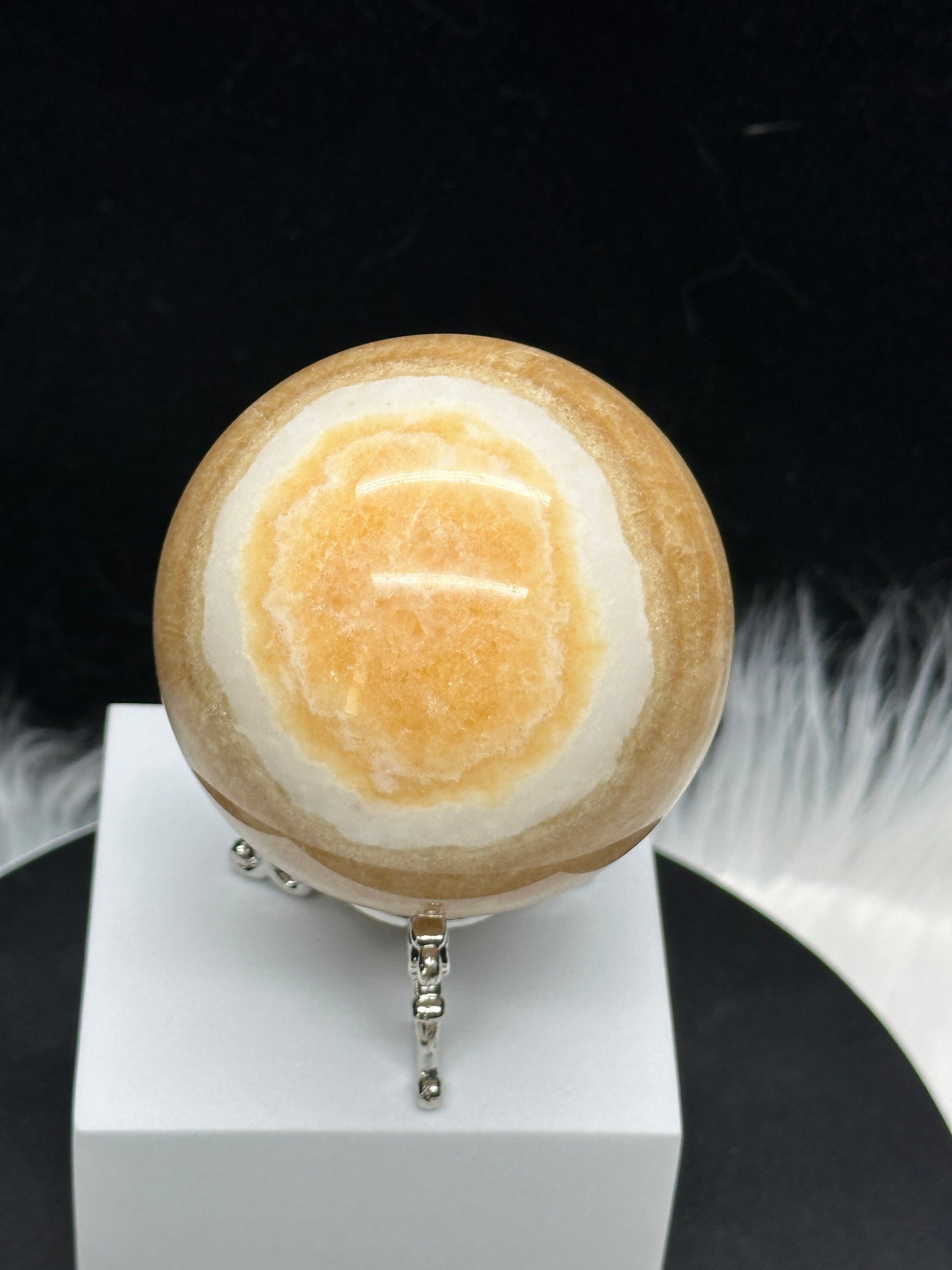 Beautiful Pattern Yellow Calcite Sphere