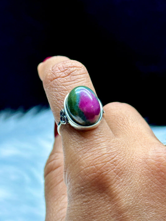 High-Quality Ruby in Zoisite Sterling Silver Ring - Adjustable Size - Healing Crystal Jewelry