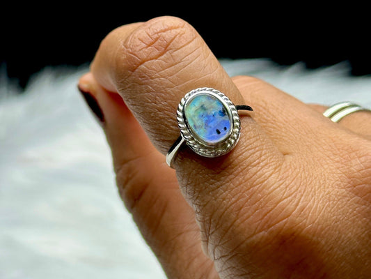 Moonstone Crystal Sterling Silver Ring - Adjustable Size - Healing Properties - Genuine Gemstone Jewelry