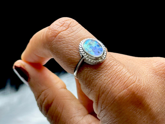 Moonstone Crystal Sterling Silver Ring - Adjustable Size - Healing Properties - Genuine Gemstone Jewelry