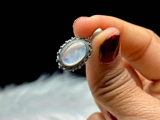 Vintage Style Moonstone Crystal Pendant in Sterling Silver - Handcrafted Jewelry