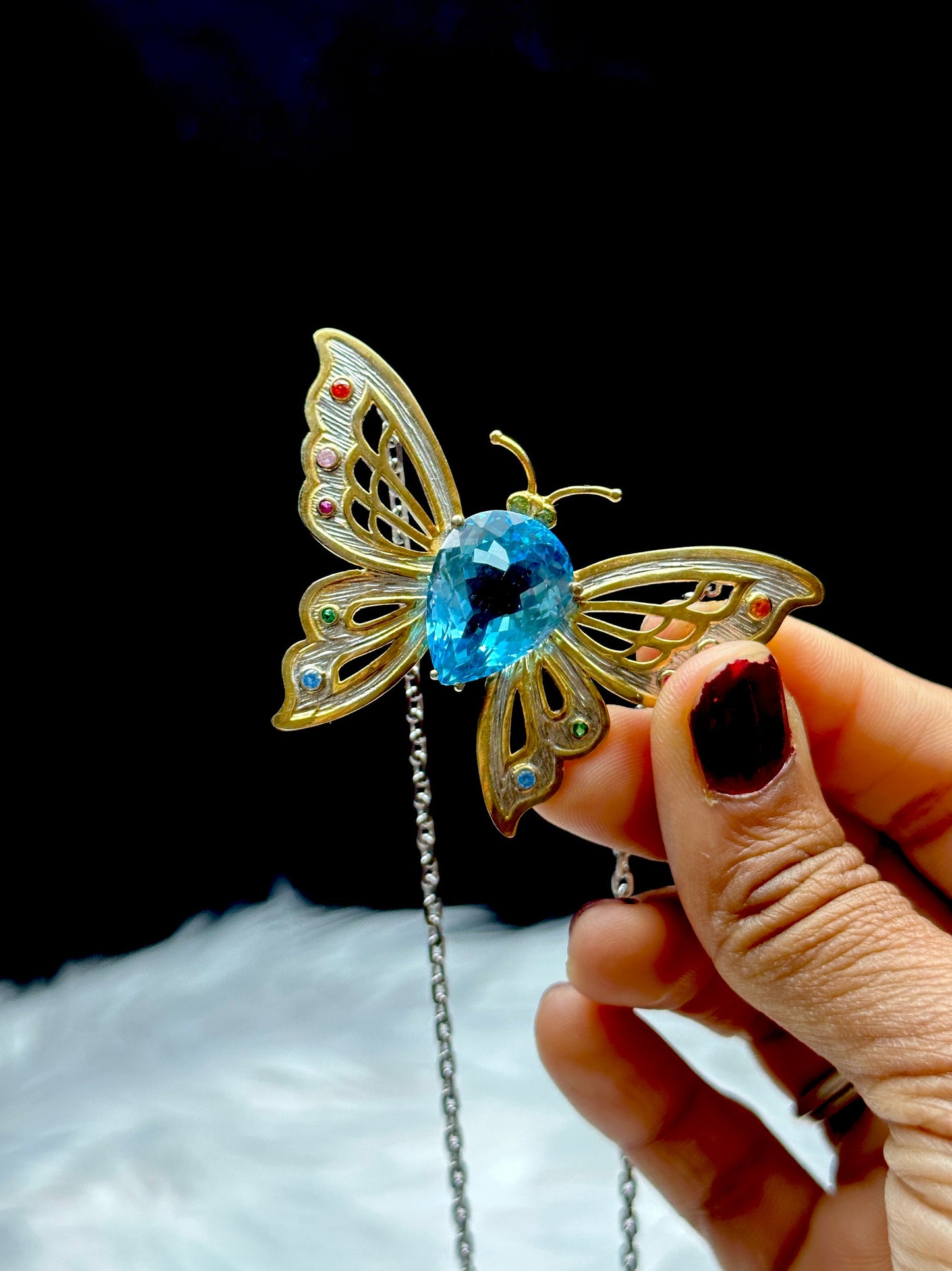 London Blue Topaz Butterfly Pendant Necklace in Sterling Silver - Elegant Gemstone Jewelry