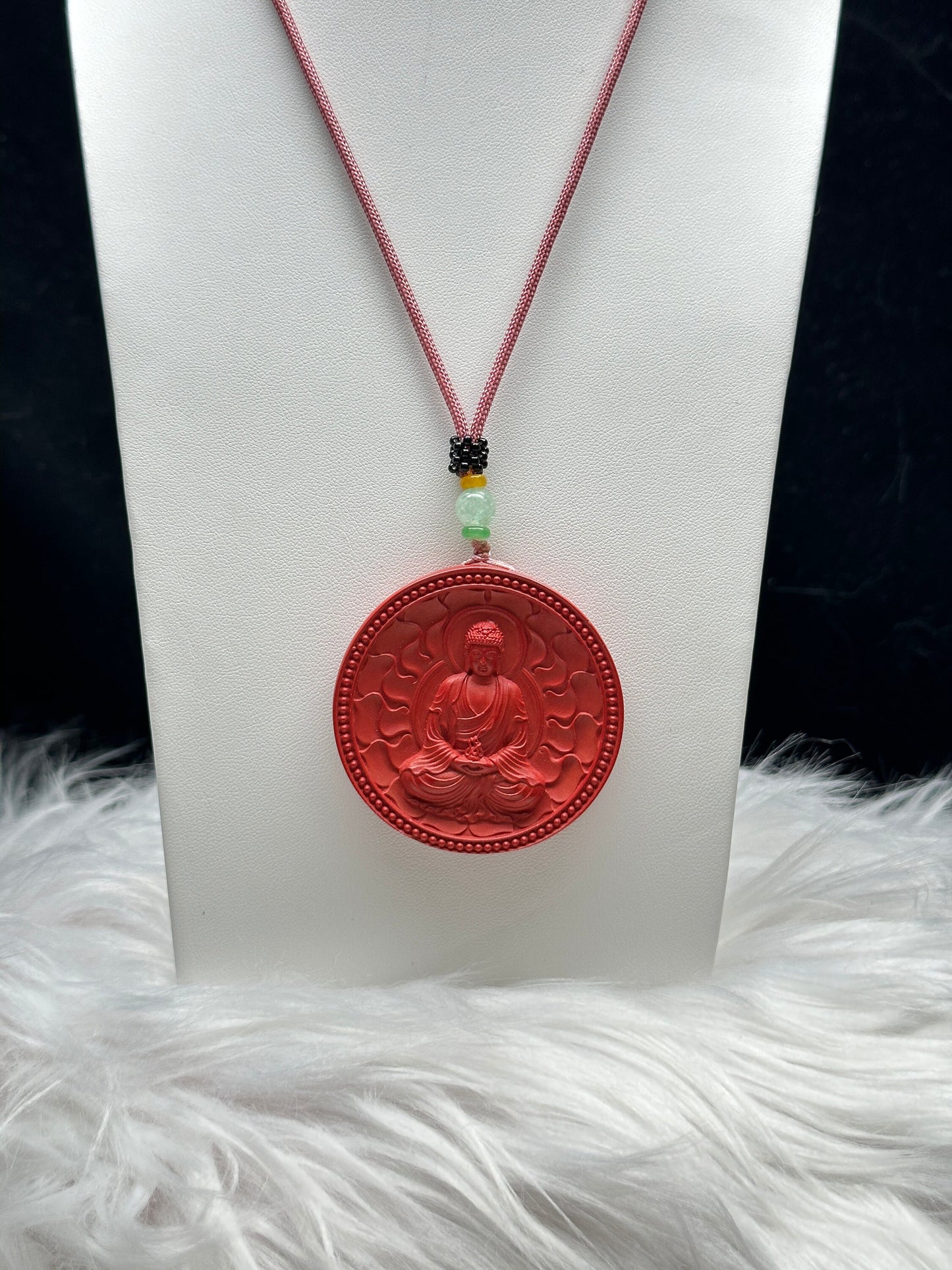 Beautiful High Quality Cinnabar Crystal Carved Buddha Pendant