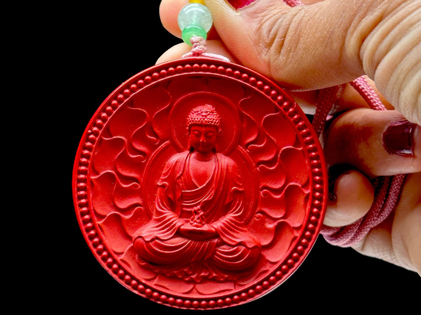 Beautiful High Quality Cinnabar Crystal Carved Buddha Pendant