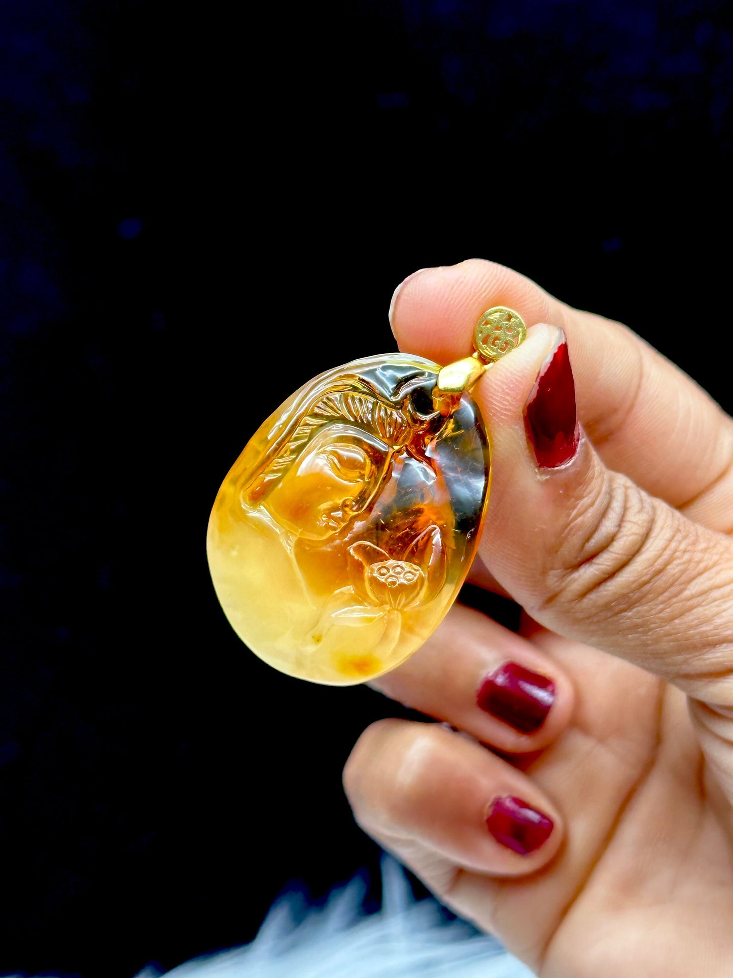 High Quality Dominican Blue Amber Pendant - Buddha Carved Pendant