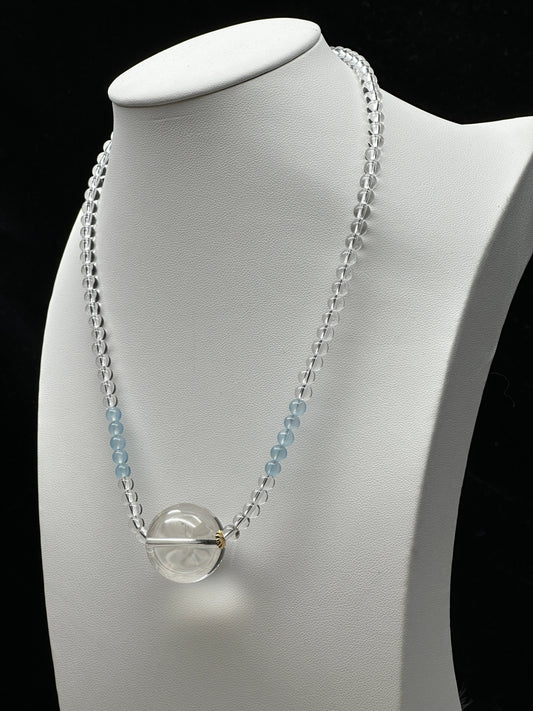 Natural Clear Quartz and Aquamarine Crystal Necklace - Adjustable length