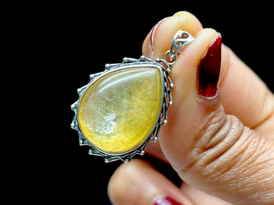 Natural Shining Yellow Mica Crystal Pendant in Sterling Silver - Healing Crystal - Chain Not Included