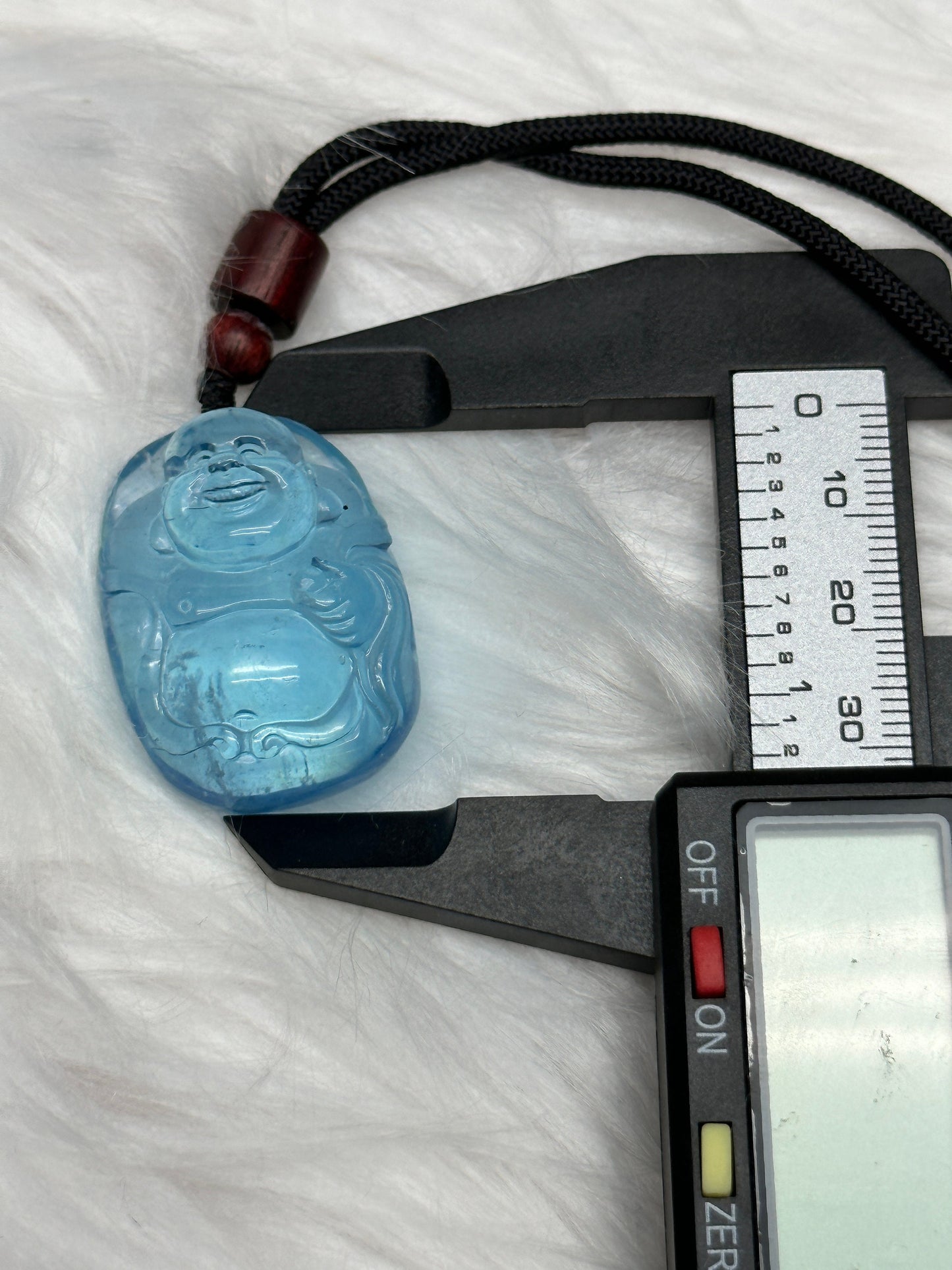 Top Grade Aquamarine Crystal Laughing Buddha Pendant Necklace