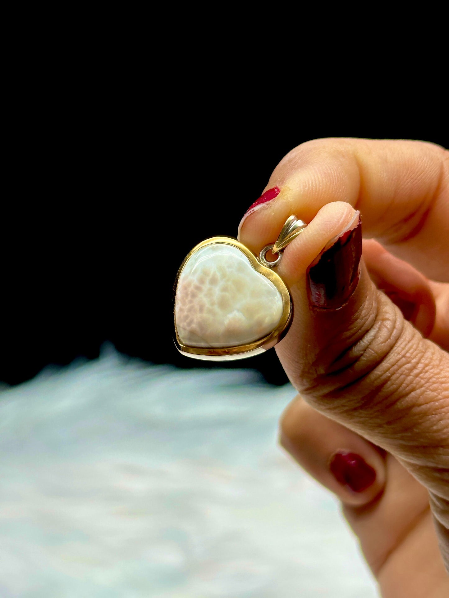 Grade AAA Pink Larimar Crystal Heart-Shaped Pendant in Sterling Silver with 18K Gold Plating - Healing Properties