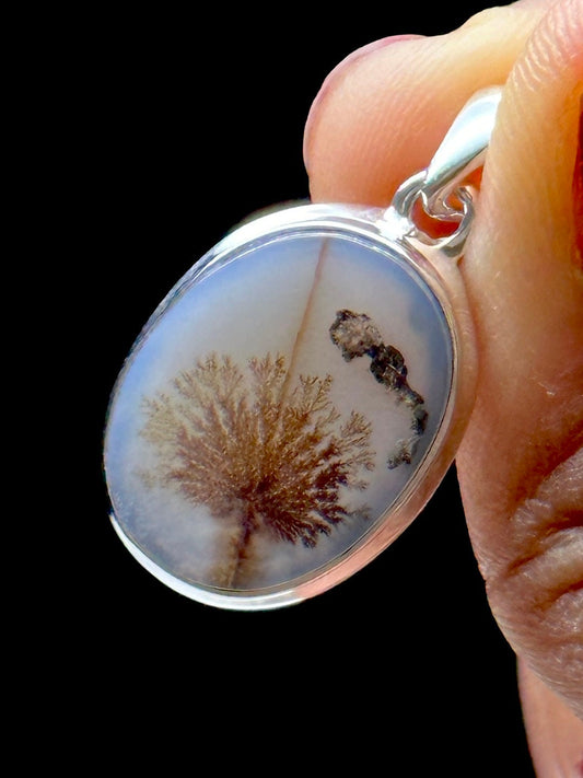 Unique Dendritic Agate Statement Pendant - Rare Plume Agate - One-of-a-Kind