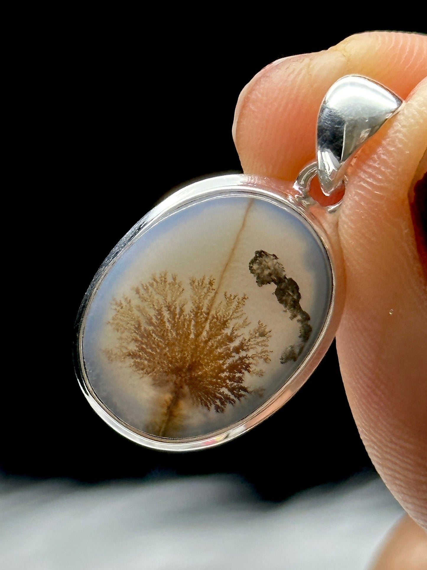 Unique Dendritic Agate Statement Pendant - Rare Plume Agate - One-of-a-Kind