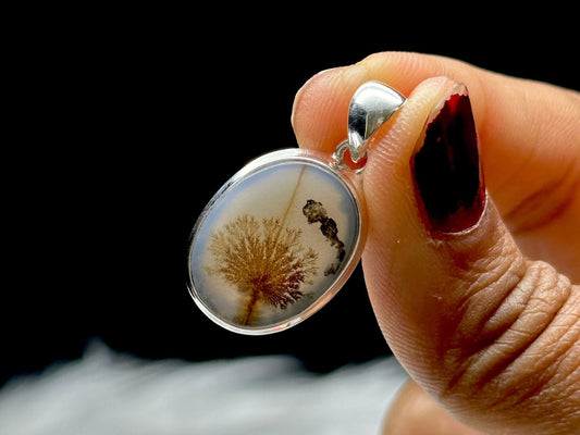 Unique Dendritic Agate Statement Pendant - Rare Plume Agate - One-of-a-Kind