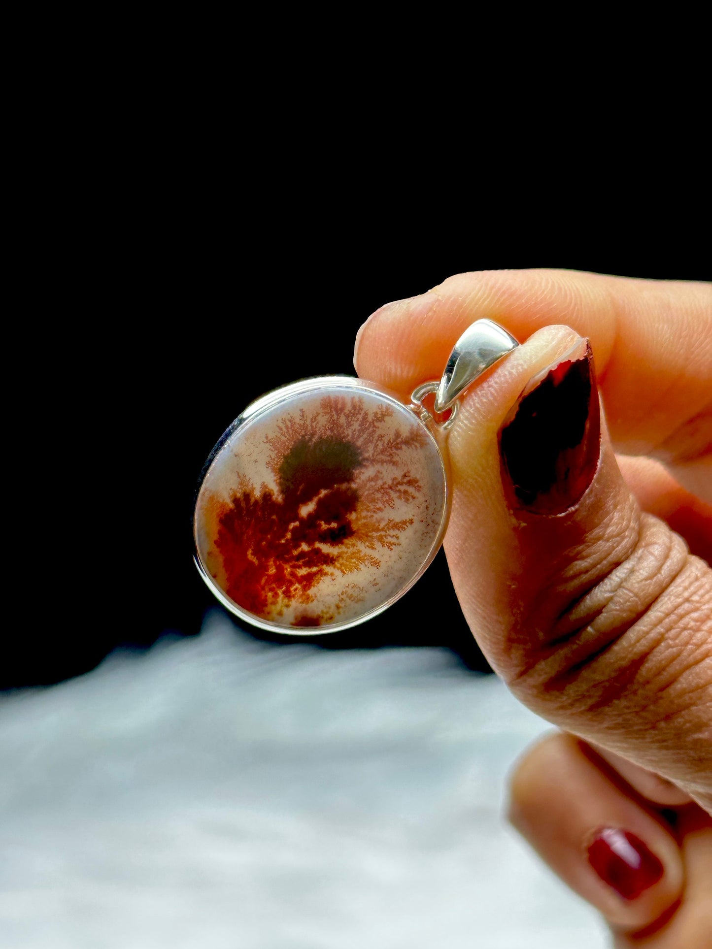 Unique Dendritic Agate Pendant in Sterling Silver | Plume Agate Jewelry | One-of-a-Kind Gemstone Necklace Charm