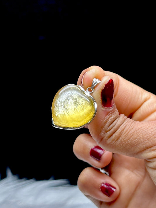 Grade AAA Natural Yellow Mica Crystal Pendant in Sterling Silver - Heart Shaped Pendant, Metaphysical Healing Jewelry