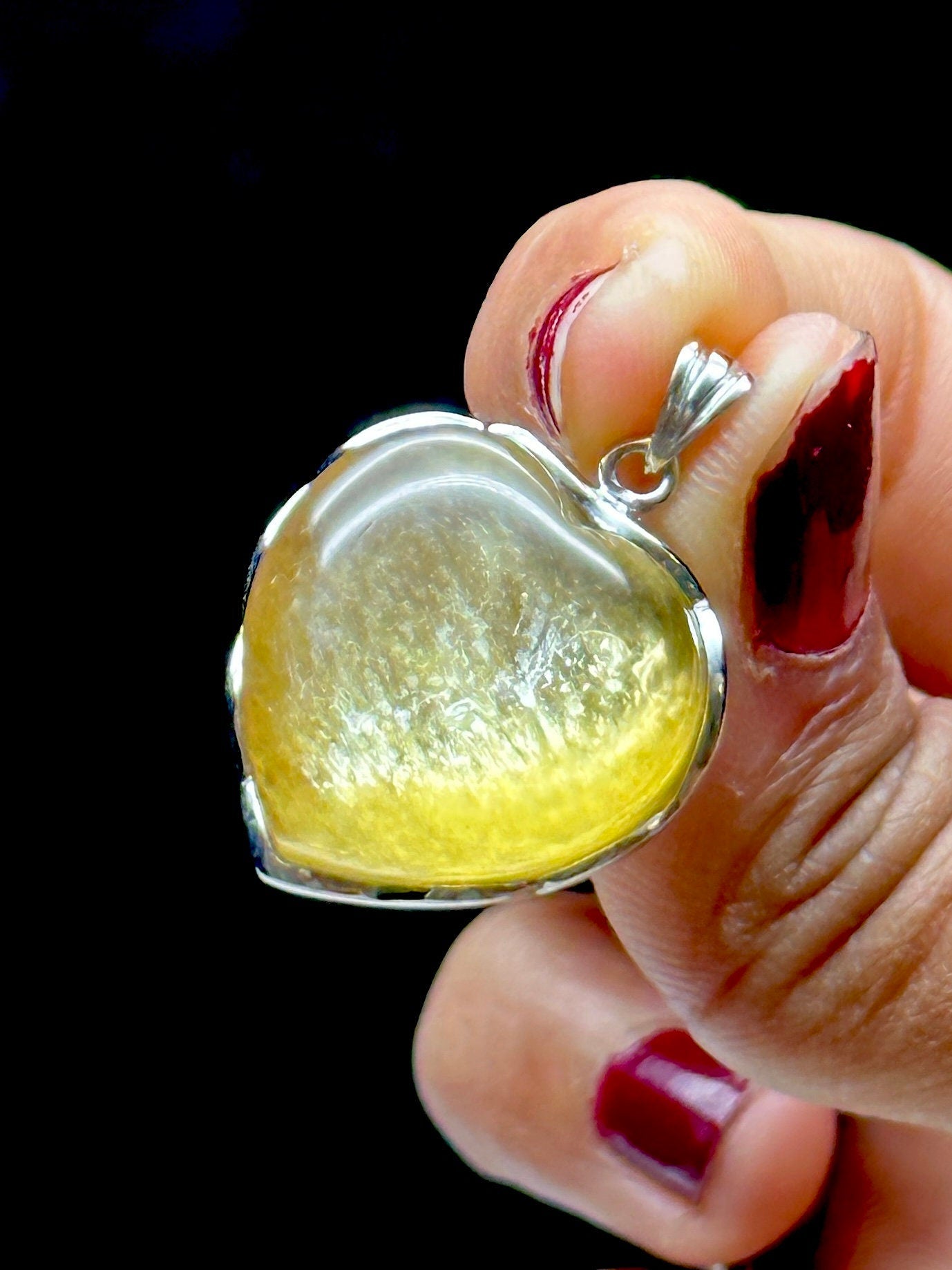 Grade AAA Natural Yellow Mica Crystal Pendant in Sterling Silver - Heart Shaped Pendant, Metaphysical Healing Jewelry