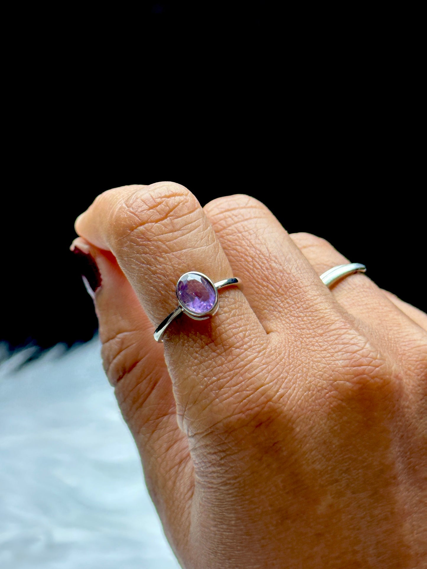 High-Quality Amethyst Gemstone Sterling Silver Ring - Adjustable Size - Natural Amethyst Crystal - Handcrafted Oval Shape