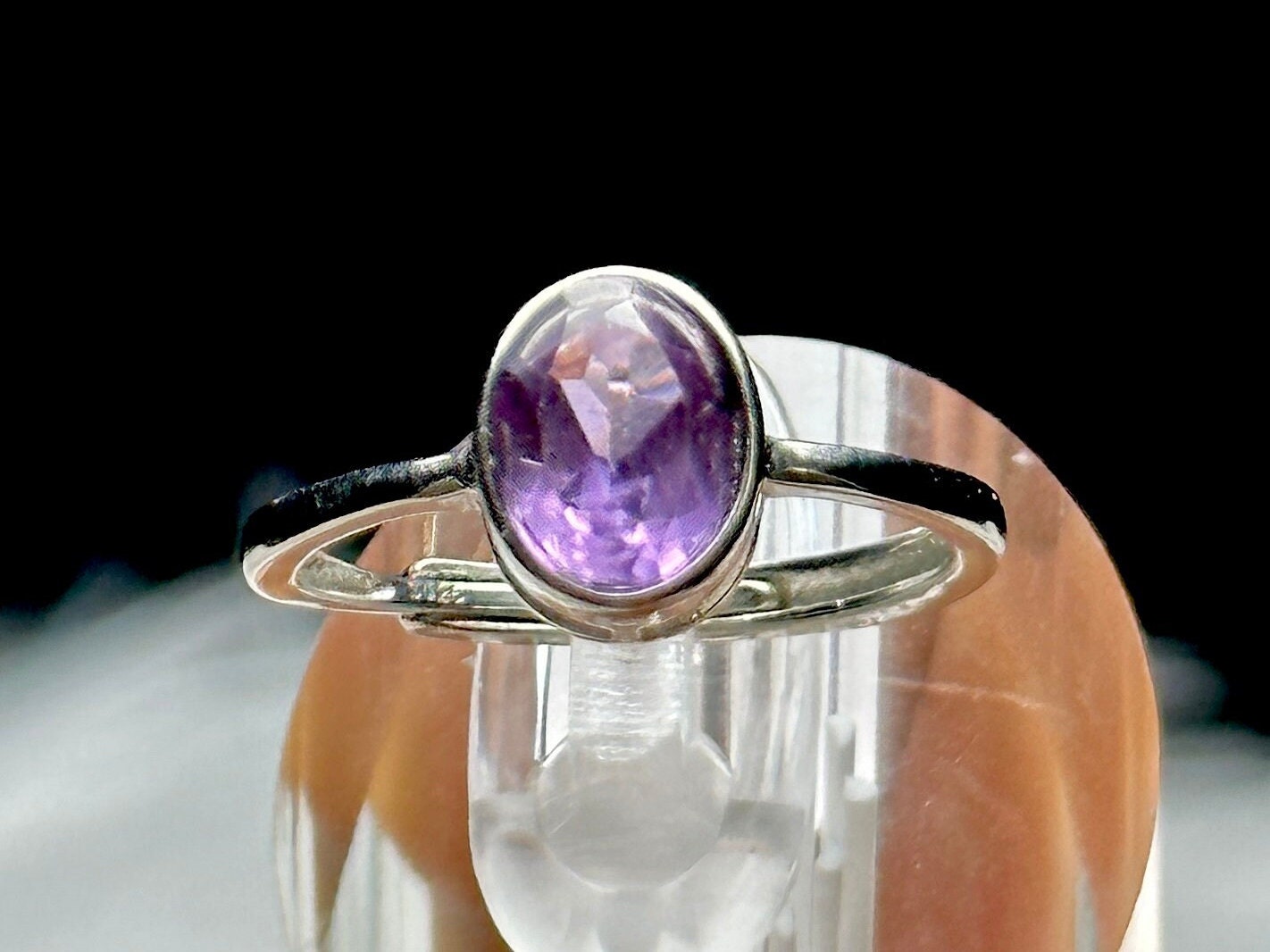 High-Quality Amethyst Gemstone Sterling Silver Ring - Adjustable Size - Natural Amethyst Crystal - Handcrafted Oval Shape