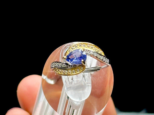 High-Quality Tanzanite Gemstone Sterling Silver Adjustable Ring | Genuine Crystal for Healing Energy